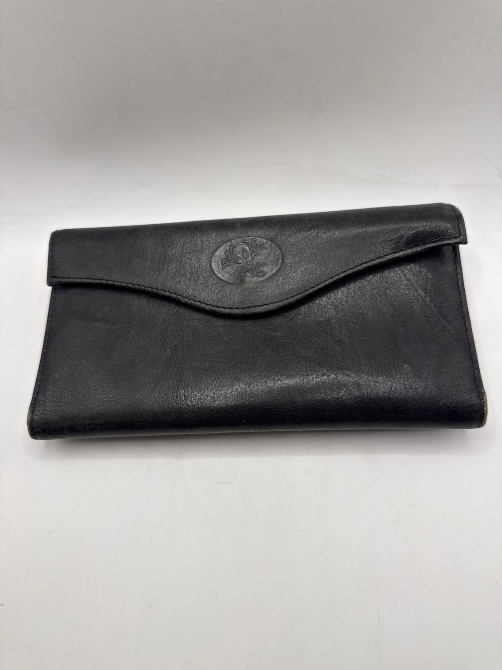 Vintage Buxton Black Genuine Leather Clutch Wallet Kiss Lock Checkbook Organizer